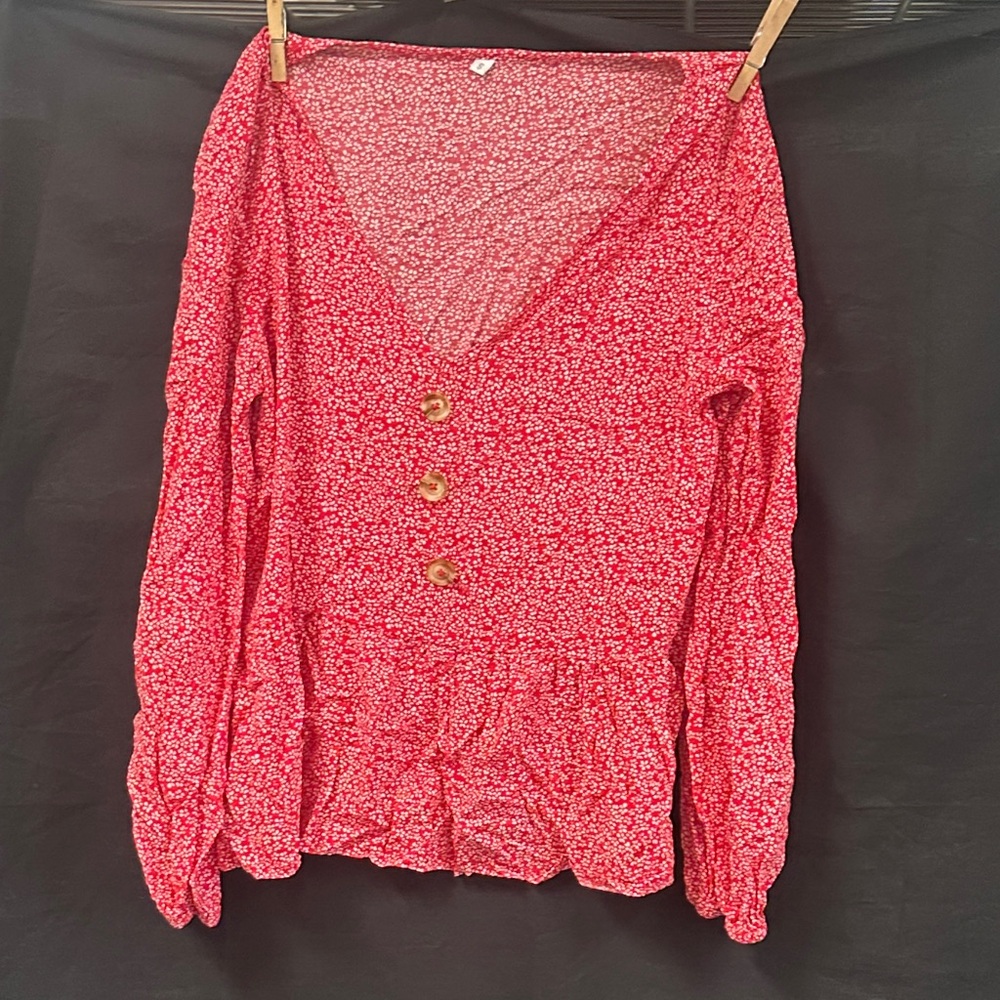 Floral Red Button-Up Women's Top